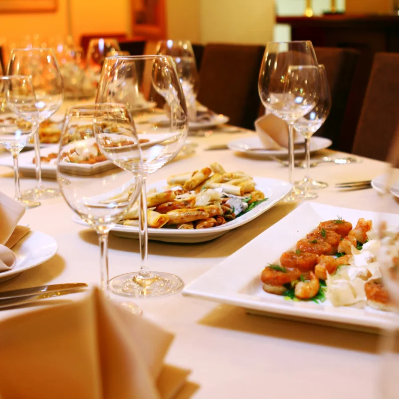 banquet table with snacks